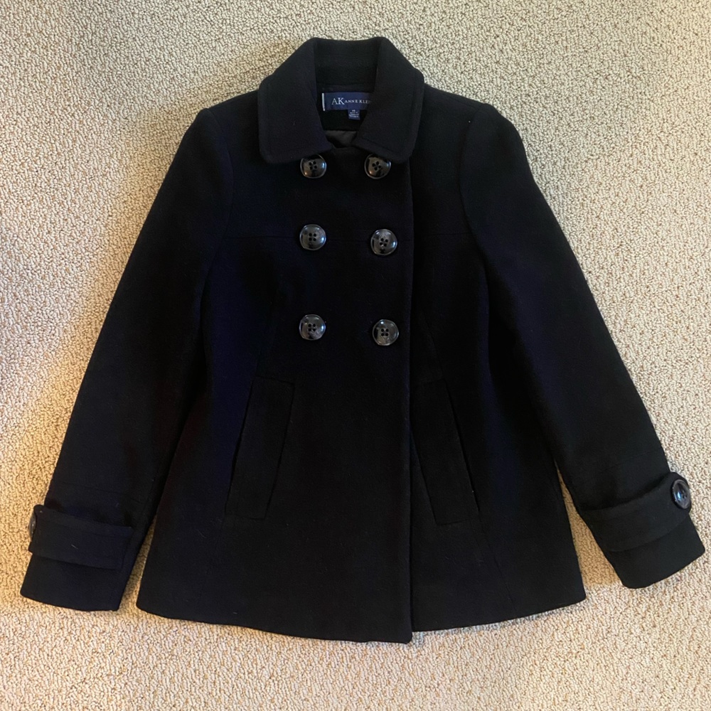 Anne Klein Women’s Wool Pea Jacket with Inverted Pleat on the back, size XS